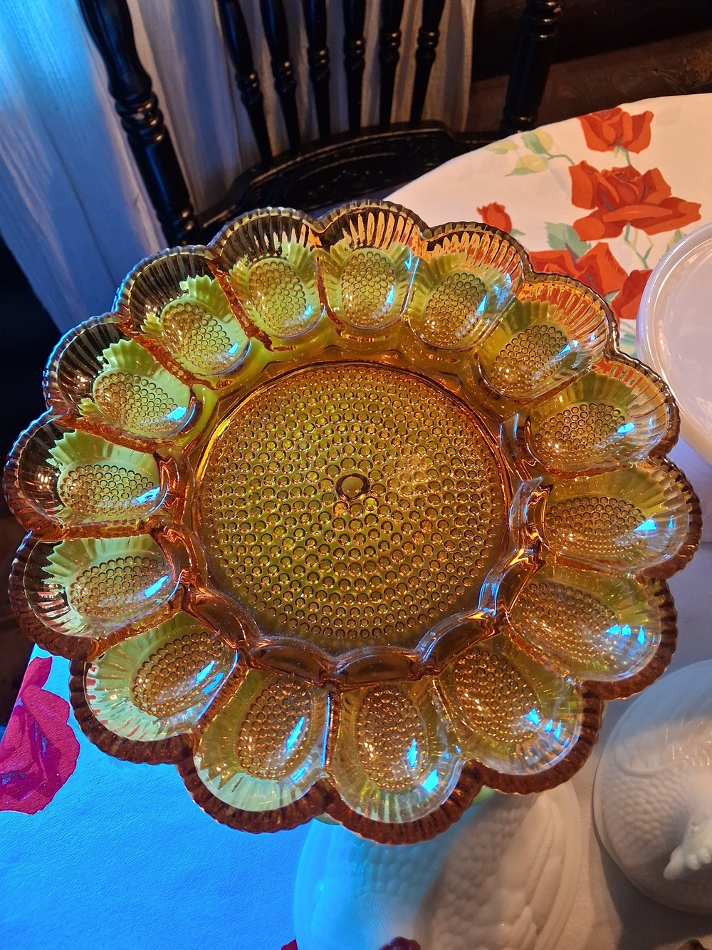 Indiana Glass Amber Glass Deviled Egg Platter